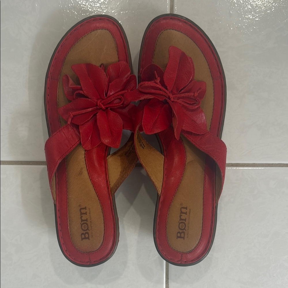 Born Red Sandals with Decorative Flower